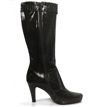 Stivali Donna NeroGiardinj A900301E Tacco alto, Vera Pelle, Naplak in Vernice, Stampa Cocco, Cerniera Zip - Colore Nero