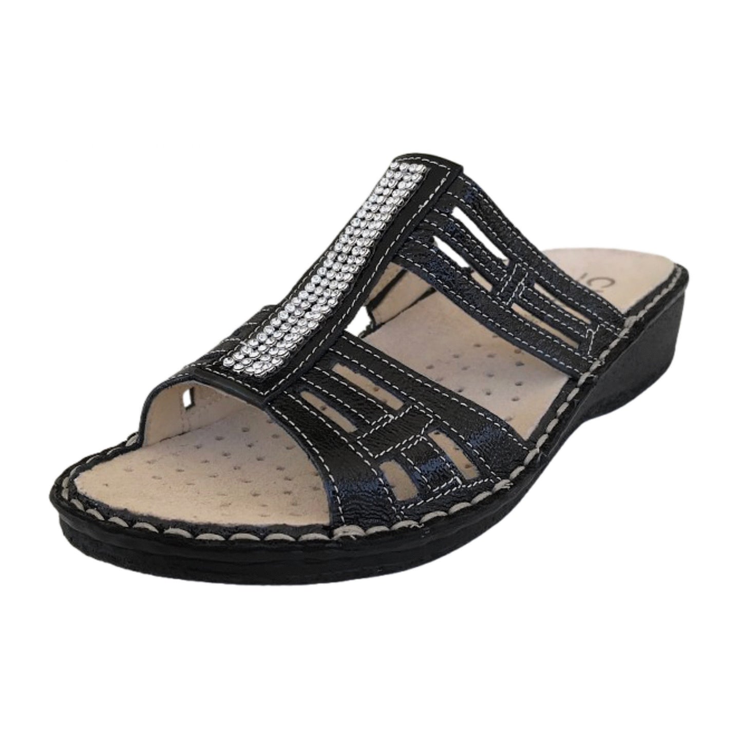 Ciabatte CinziaSoft IM24123NPL Vera Pelle con strass e plantare estraibile