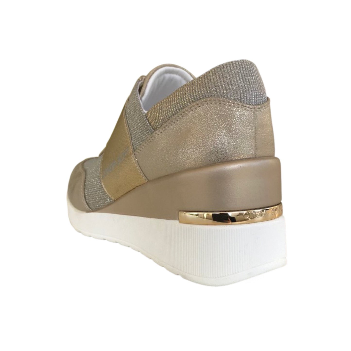 Sneakers Donna Cinzia Soft con Zeppa, Vera Pelle e Tessuto Platino - 38 EU
