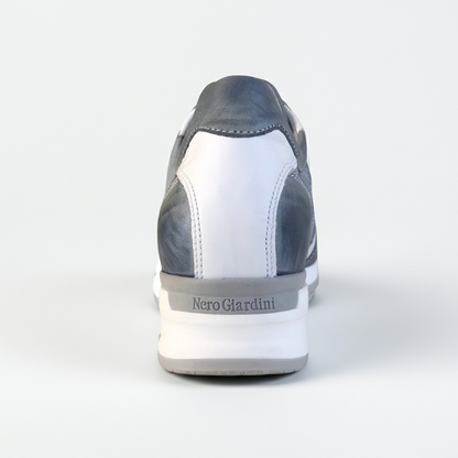 Sneakers Donna NeroGiardini P207022D Vera Pelle e Tessuto Blu Navy e Bianco, 39 EU