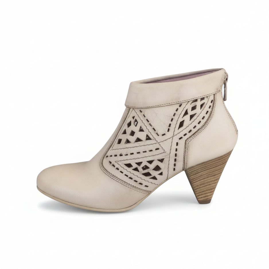 Tronchetti Donna P308641D Vera Pelle Traforata Beige Tacco a cono