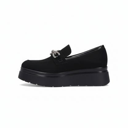 Mocassini Donna Cinzia Soft MM2C4389 con Catena Gioiello, Vera Pelle Scamosciata, Fondo Platform, Nero - Eleganti e Comodi