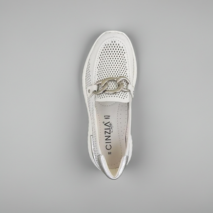 Mocassini Donna Cinzia Soft 16555 Vera Pelle Bianco Ghiaccio
