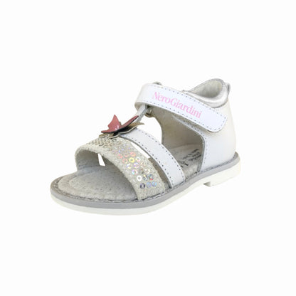 Sandali Bambina, Nero Giardini, P621570F, Vera Pelle, Bianco, Applicazione Farfalla, Paillettes