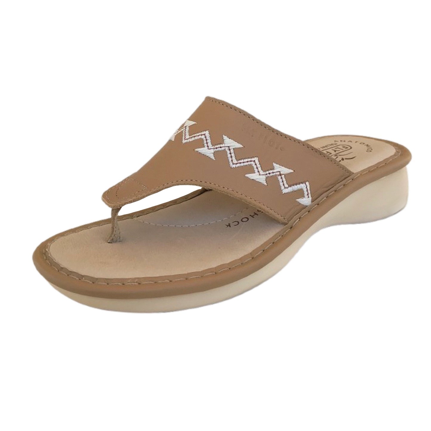 Ciabatte infradito FlyFlot Vera Pelle Beige ricamo Bianco
