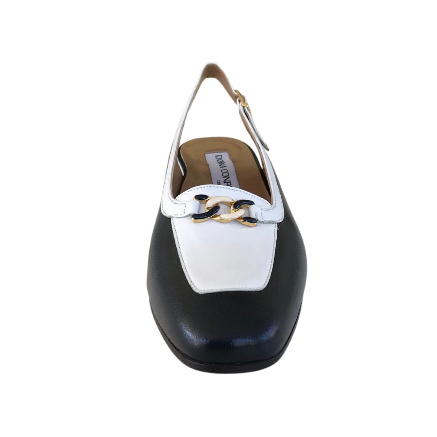 Décolleté Slingback Donna Confort 2058 in Vera Pelle Blu Navy e Bianco