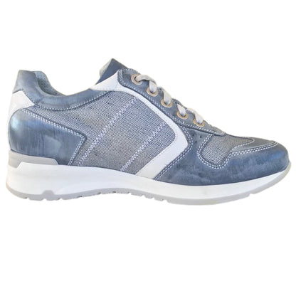 Sneakers Donna NeroGiardini P207022D Vera Pelle e Tessuto Blu Navy e Bianco