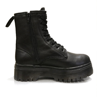 Anfibi Donna Pregunta 11581 - Platform, cerniera zip laterale, Vera pelle, Nero