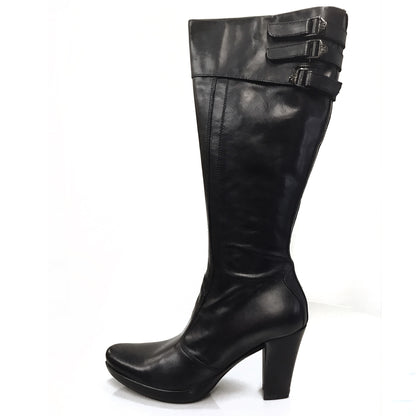 Stivali Donna NeroGiardini art 185 Tacco a blocco alto con plateau, Vera Pelle, Nero, Cerniera zip - Numero 39 (EU)