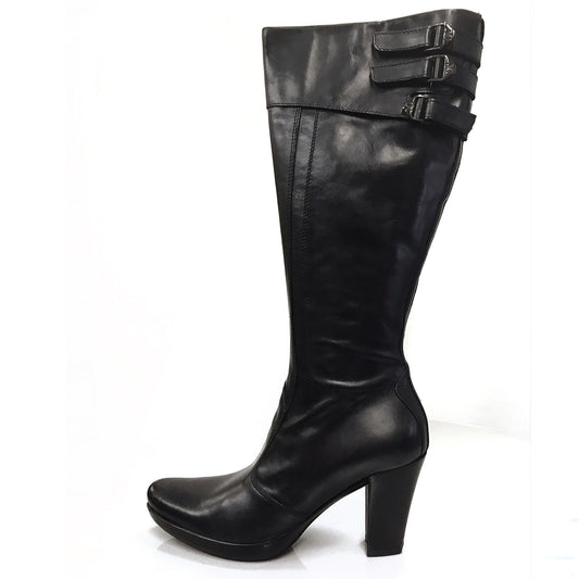 Stivali Donna NeroGiardini art 185 Tacco a blocco alto con plateau, Vera Pelle, Nero, Cerniera zip - Numero 39 (EU)