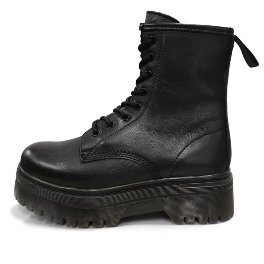 Anfibi Donna Pregunta 11581 - Platform, cerniera zip laterale, Vera pelle, Nero