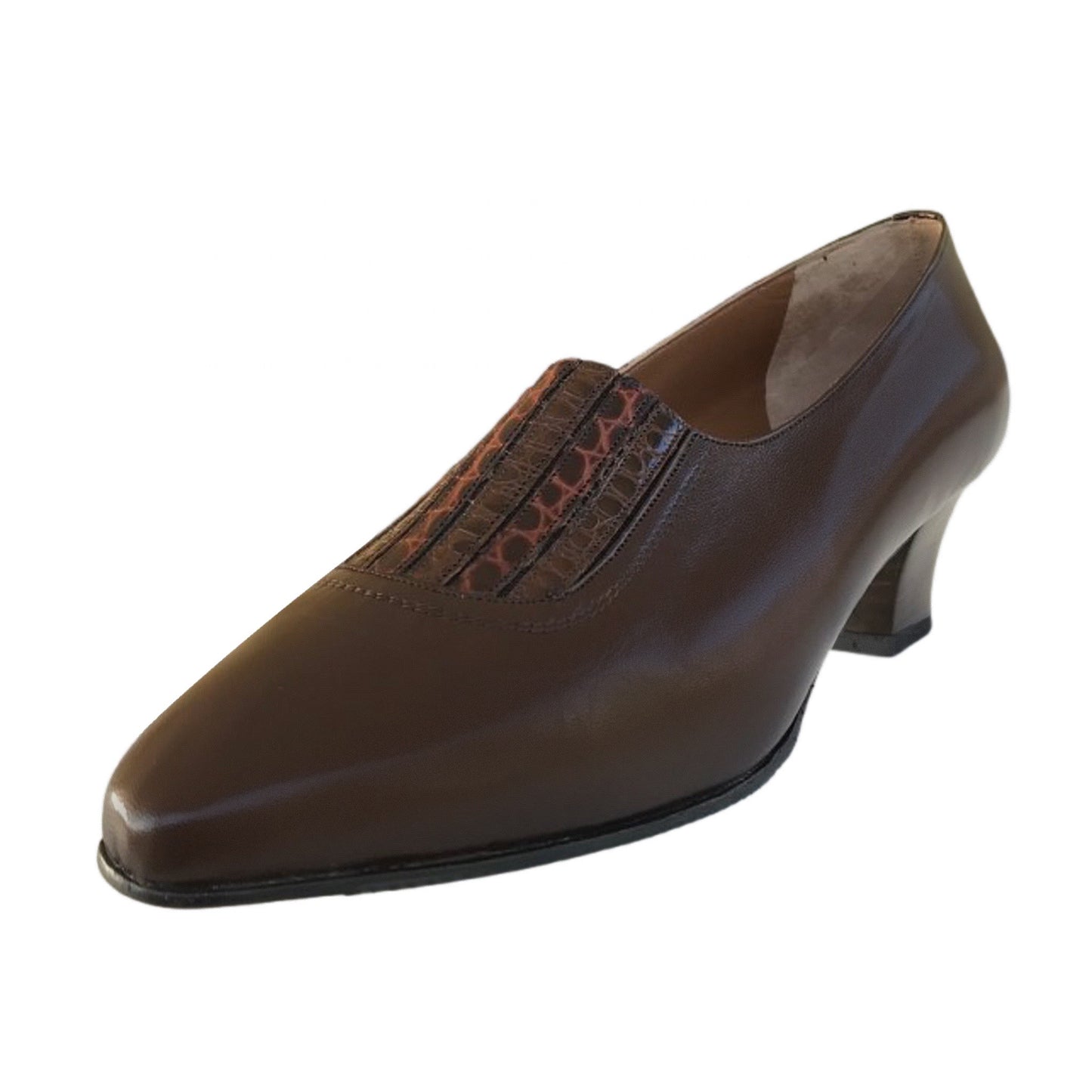Scarpe donna LADY CONFORT 1390 con elastico, Vera Pelle, Testa di Moro, tacco 4.5 cm