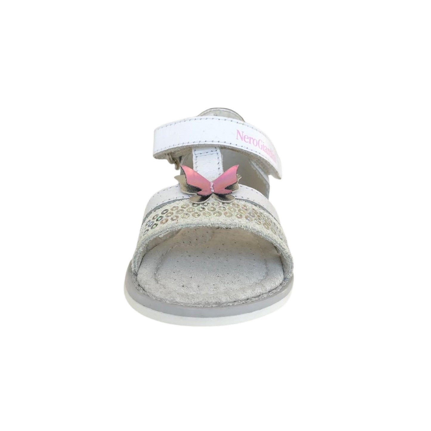 Sandali Bambina, Nero Giardini, P621570F, Vera Pelle, Bianco, Applicazione Farfalla, Paillettes