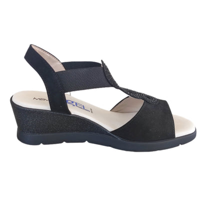 Sandali donna comfort Cinzia Soft Vera Pelle con cinturino elastico e strass Nero