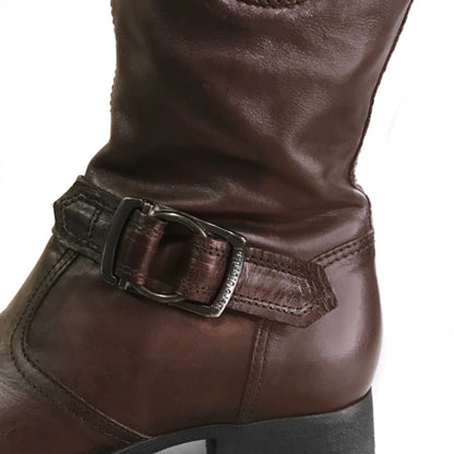 Stivali Donna NeroGiardini 00150 Vera Pelle, Tacco a blocco basso, Cerniera Zip, Elastico, Fibbia, Chiusura a strappo, Marrone Testa di Moro - Numero 39