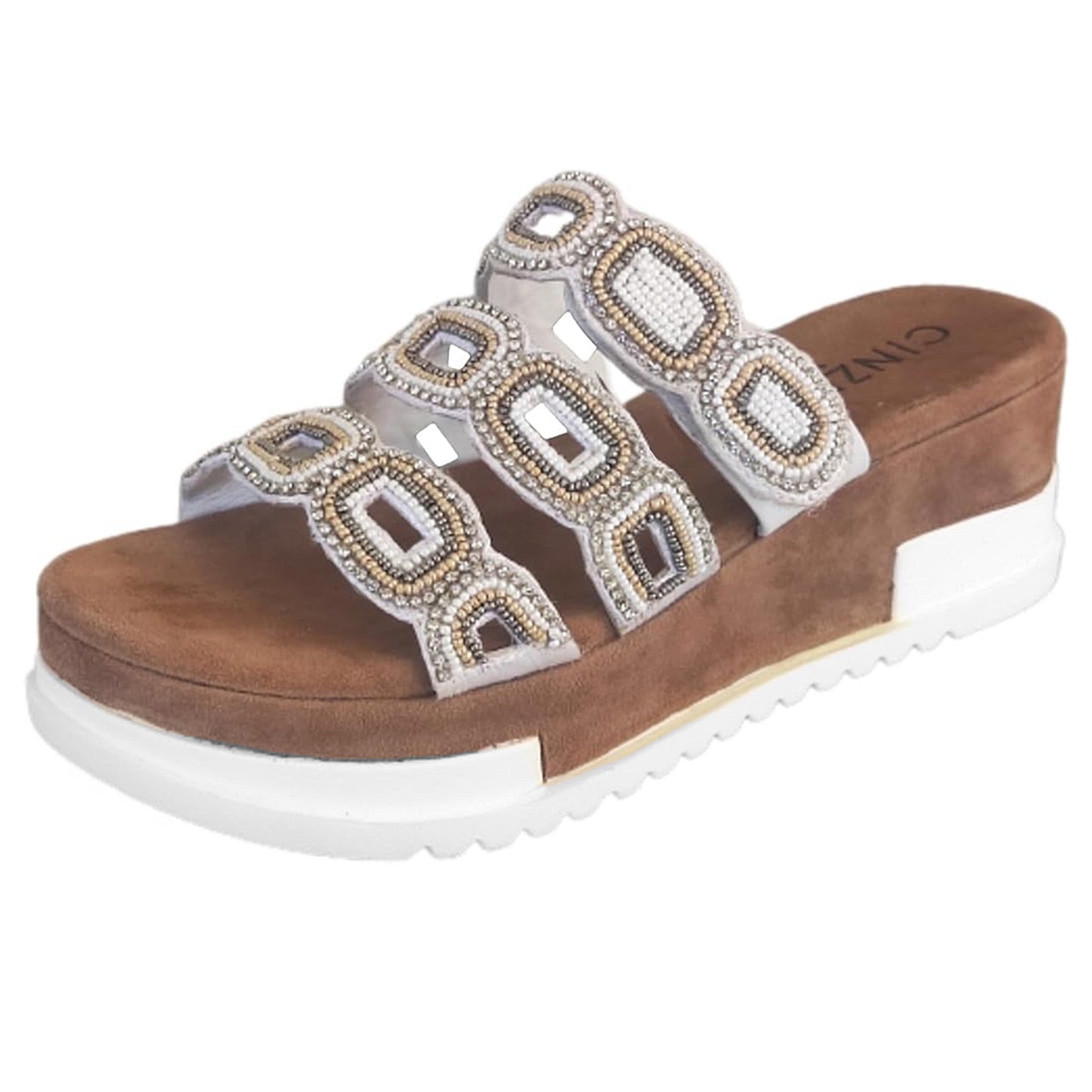 Ciabatte Donna Cinzia Soft 1012 Tre fasce Vera Pelle Bianco zeppa Camoscio