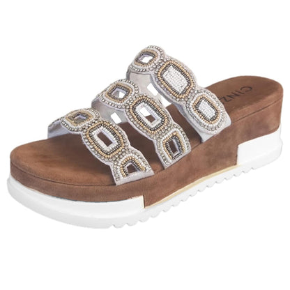 Ciabatte Donna Cinzia Soft 1012 Tre fasce Vera Pelle Bianco zeppa Camoscio