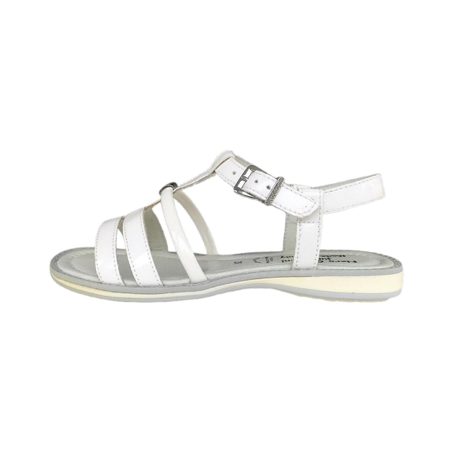 Sandali Bambina NeroGiardini in Vera Pelle Lucida, Modello Daimond, Bianco, con Cinturino alla Caviglia