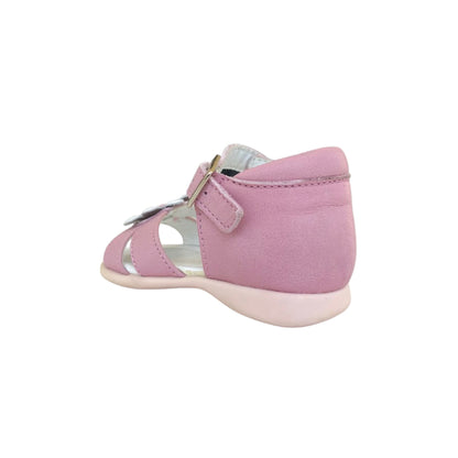 Sandali Bambina Cricket in Vera Pelle Rosa con Fiore Decorativo, Chiusura con Fibbia - 19 EU