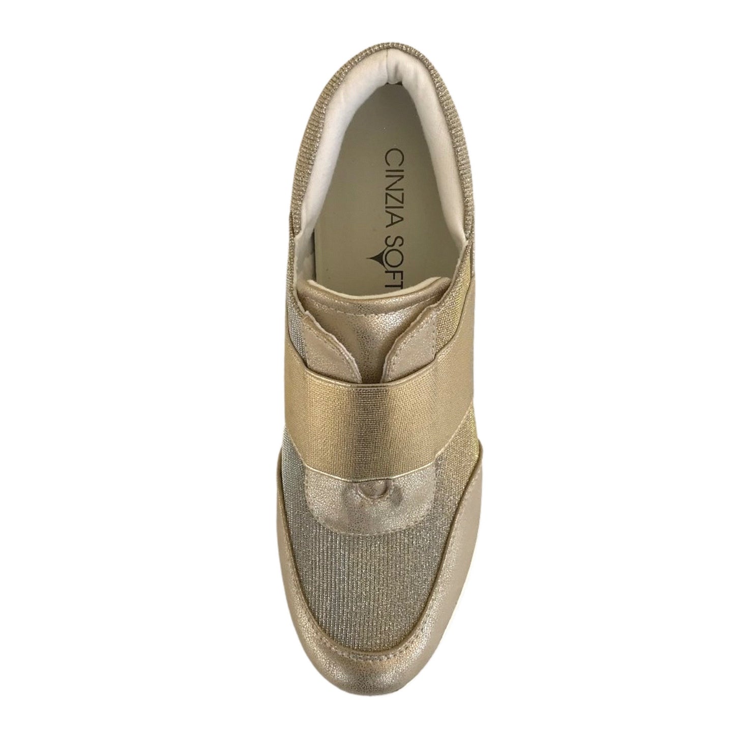 Sneakers Donna Cinzia Soft con Zeppa, Vera Pelle e Tessuto Platino - 38 EU