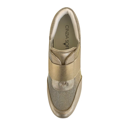 Sneakers Donna Cinzia Soft con Zeppa, Vera Pelle e Tessuto Platino - 38 EU