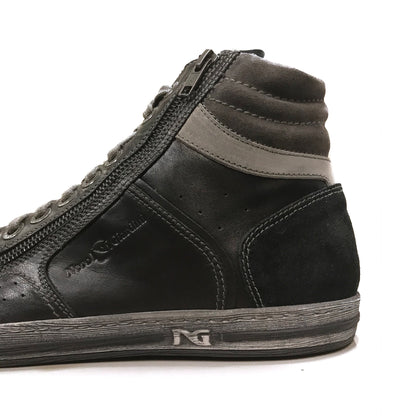 Sneakers Uomo NeroGiardini A201501U in Vera Pelle, Nero, Asfalto, Grigio con chiusura zip e lacci - Numero 43