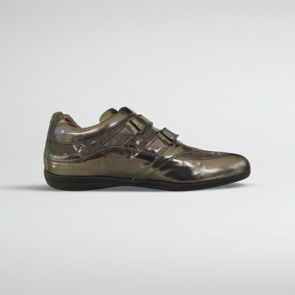 Sneakers donna NeroGiardini 456 con doppio strappo, Vera pelle Specchiato, Antracite, 39 EU