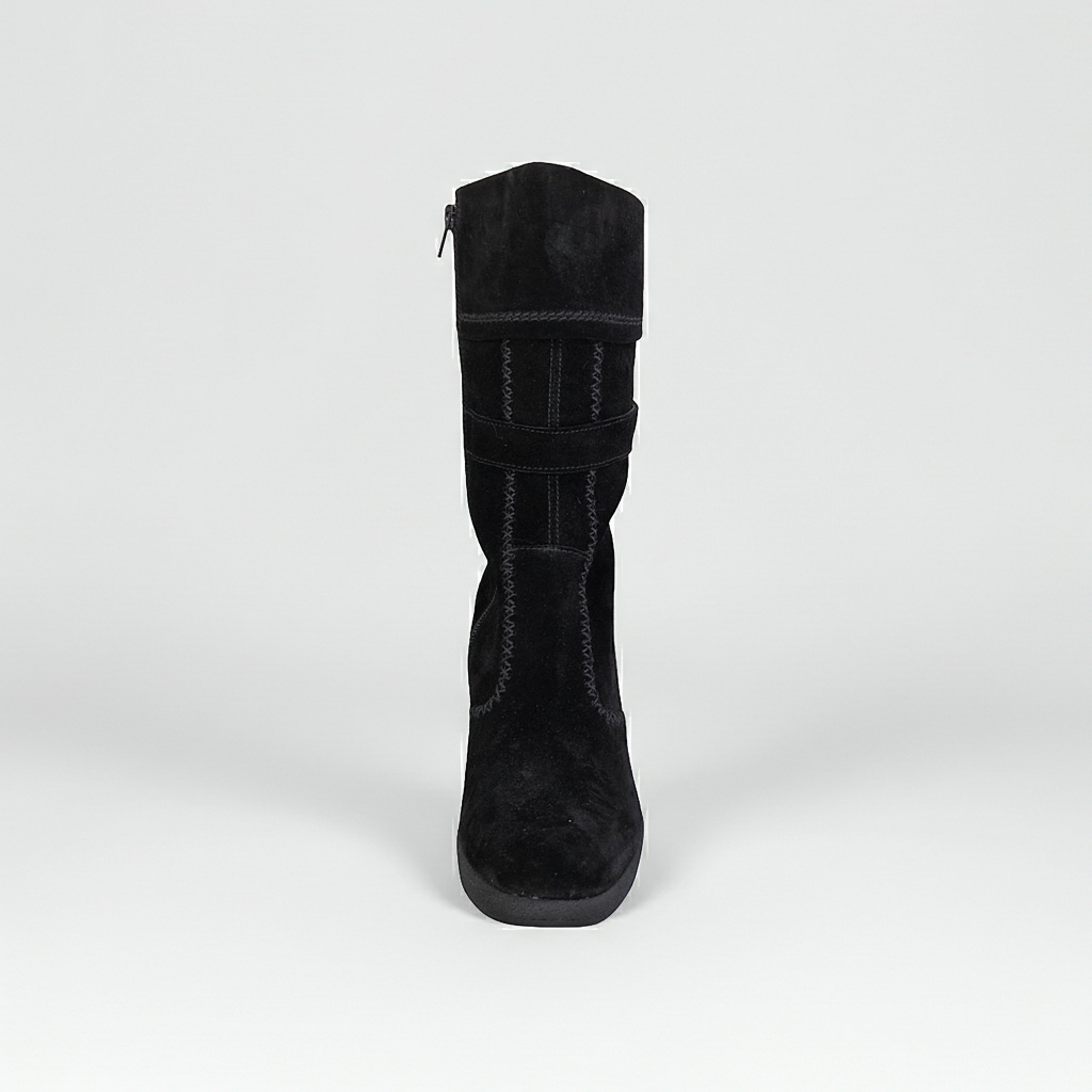 Stivaletti NeroGiardini 00102 con zeppa, zip, Vera Pelle Scamosciata, Nero - 39 EU