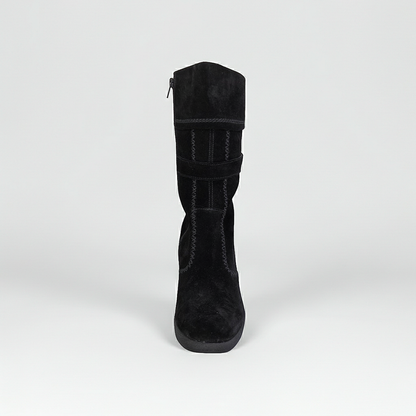 Stivaletti NeroGiardini 00102 con zeppa, zip, Vera Pelle Scamosciata, Nero - 39 EU
