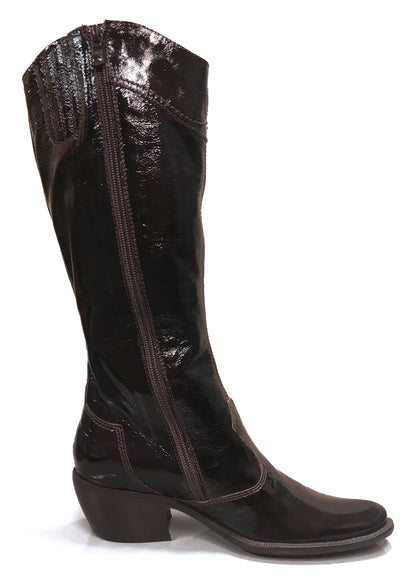 Stivali Texani Donna NeroGiardini 00576 - Vera Pelle, Naplak in Vernice, Marrone testa di moro, cerniera, elastico