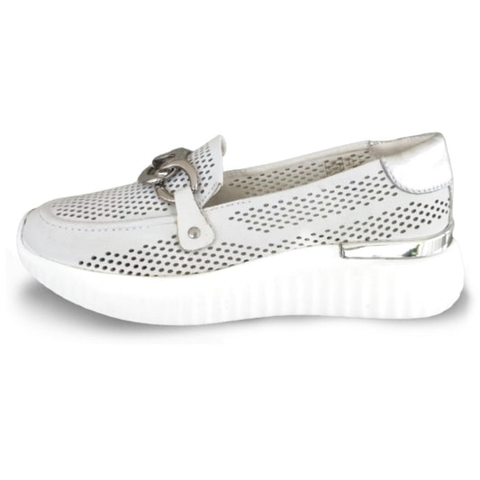 Mocassini Donna Cinzia Soft 16555 Vera Pelle Bianco Ghiaccio