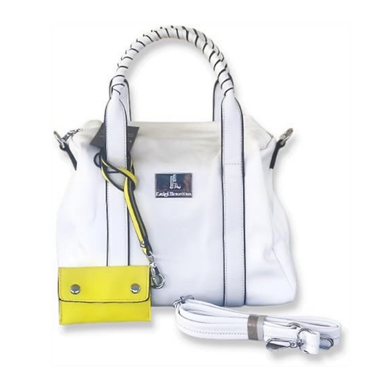 Borsa a mano Luigi Benetton bianco ghiaccio con taschino giallo removibile
