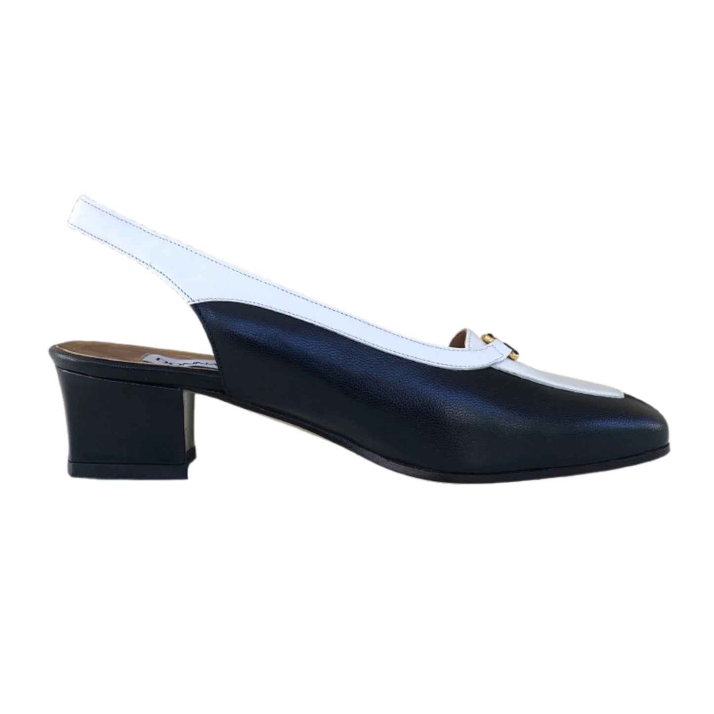 Décolleté Slingback Donna Confort 2058 in Vera Pelle Blu Navy e Bianco