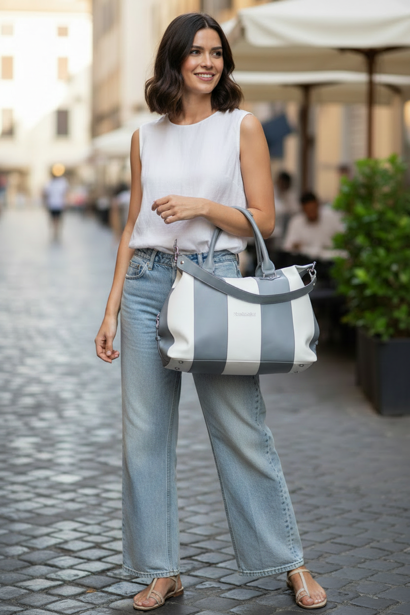 Borsa bauletto Donna NeroGiardini con tracolla Blu Avio Bianco Ghiaccio