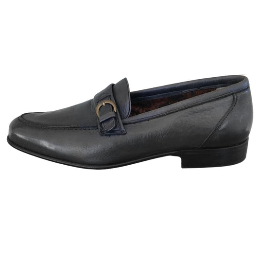 Mocassini Uomo Enzo del Lago 086 Pelle Nero con Fibbia Fondo Cuoio