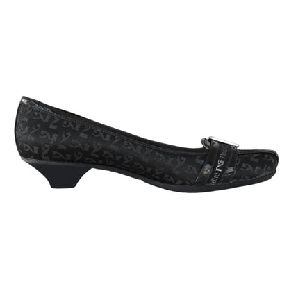 Décolleté basse NeroGiardini 00711 Tessuto Monogram Vera Pelle Nero