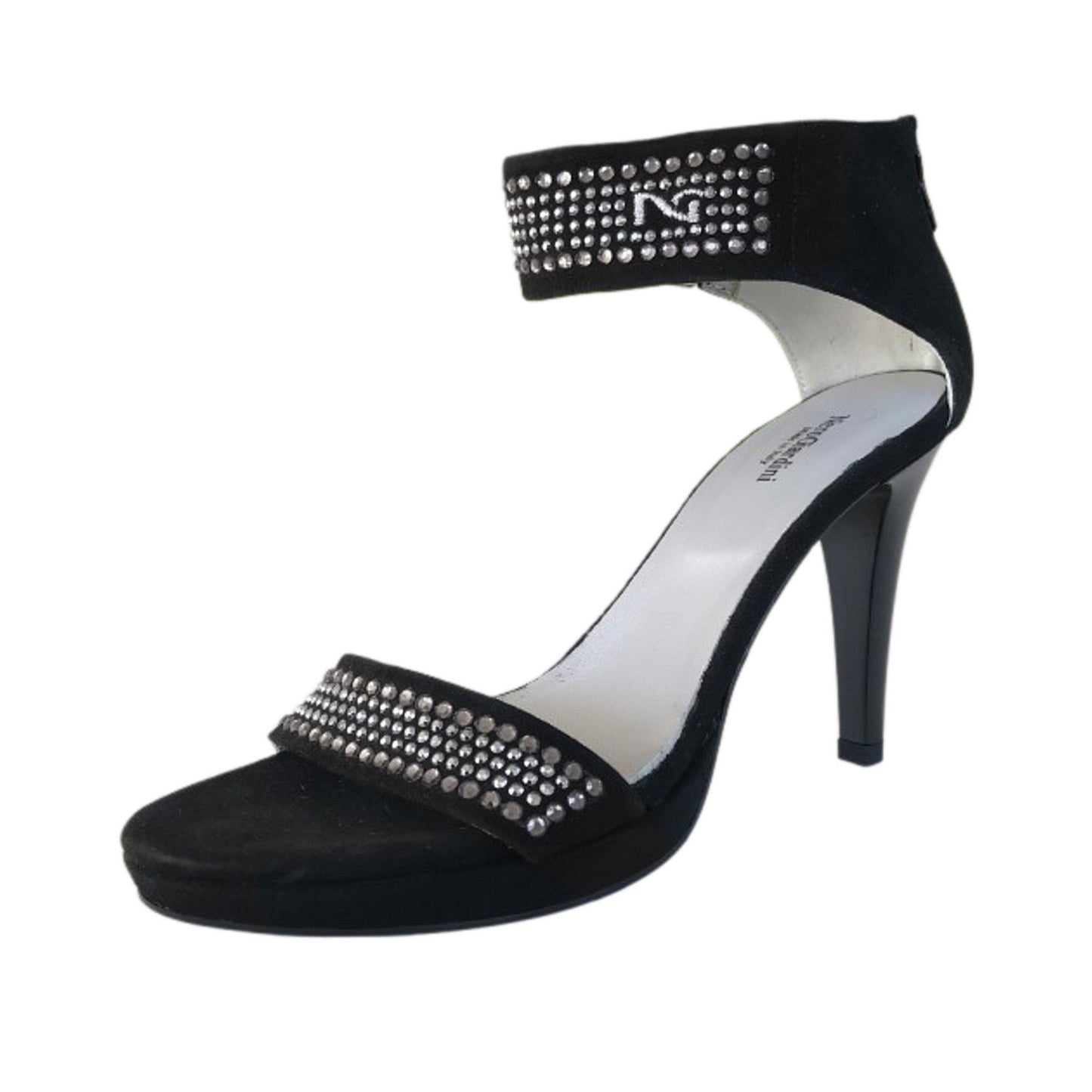 Sandali Donna NeroGiardini P207571DE Vera Pelle Scamosciata Nero con strass