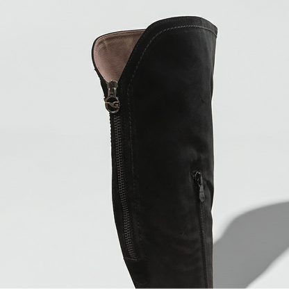 Stivali sopra al ginocchio Donna NeroGiardini A005206D - in Vera Pelle scamosciata, con plateau, cerniera zip, Tacco 9 cm, Nero