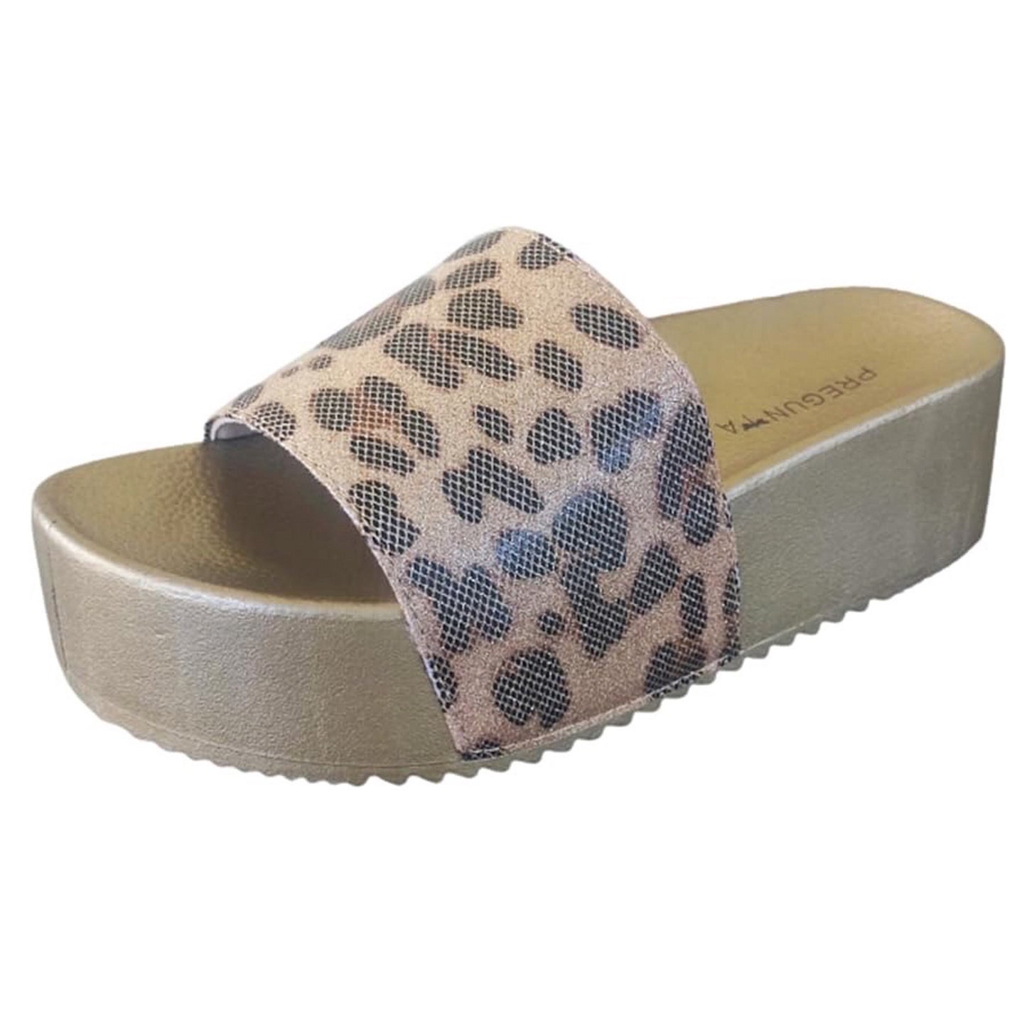 Ciabatte Donna Pregunta Shoes 9001 - Platform oro , fascia stampa leopardata glitter