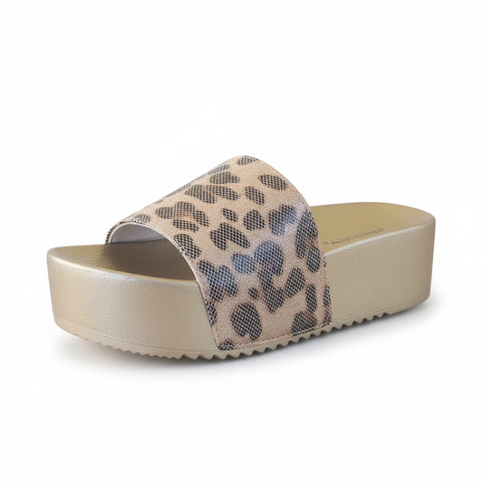 Ciabatte Platform Oro Donna Pregunta Shoes 9001 – Fascia Leopardata Glitter, Platform 5 cm