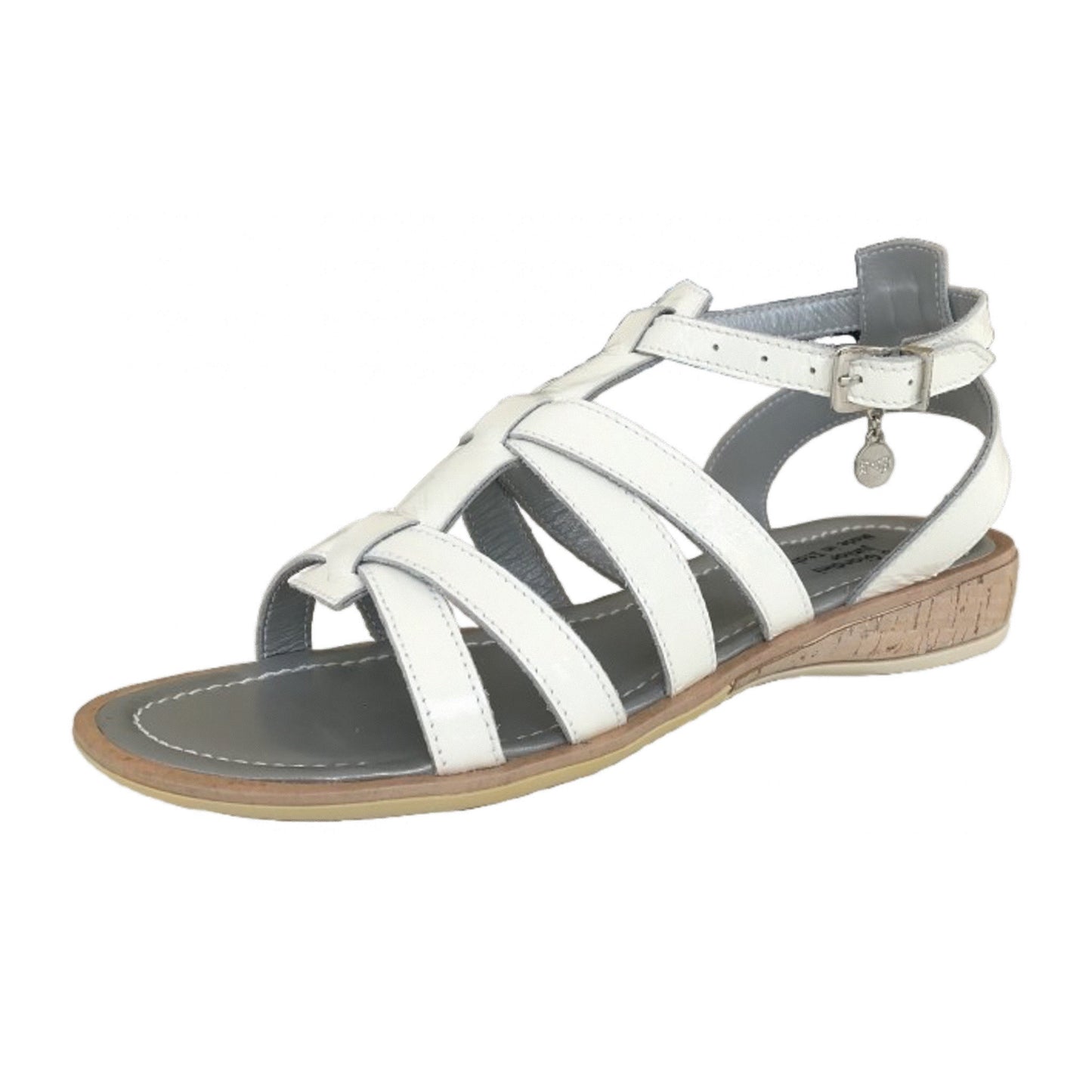 Sandali Ragazza e Donna, Vera Pelle, Bianco, fasce incrociate, Cinturino, Fibbia, Charm Decorativo