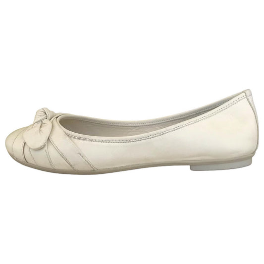 NeroGiardini Ballerine P000356 in Vera Pelle, Bianco Latte, Fiocco Decorativo