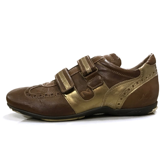 Sneakers Uomo con chiusura a strappo NeroGiardini 0761 - Vera Pelle, Marrone e Oro
