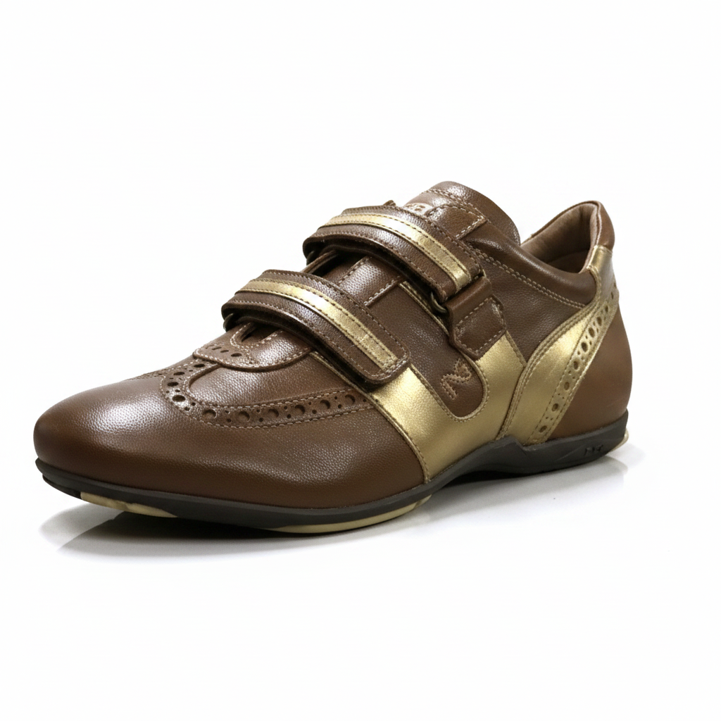 Sneakers Uomo con chiusura a strappo NeroGiardini 0761 - Vera Pelle, Marrone e Oro