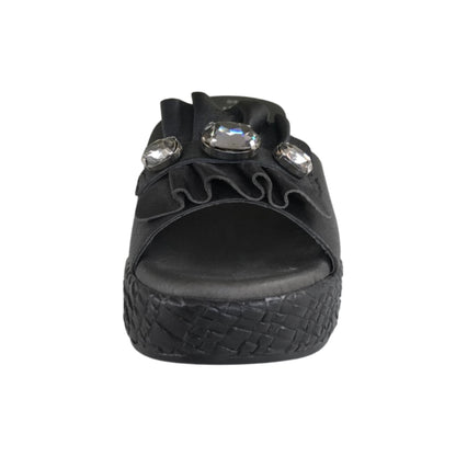 Ciabatte zatteroni Donna Cinzia Soft 4711 con zeppa alta, fascia vera pelle nero con cristalli