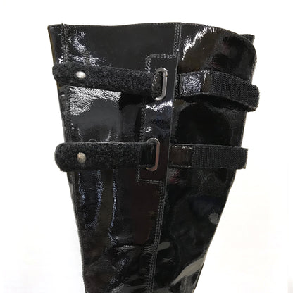 Stivali Donna NeroGiardini A900902 Tacco a blocco basso, Vera pelle, Naplak in Vernice, Cerniera Zip, Doppio strappo, Nero - Numero 35