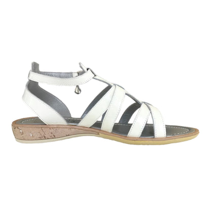 Sandali Ragazza e Donna, Vera Pelle, Bianco, fasce incrociate, Cinturino, Fibbia, Charm Decorativo