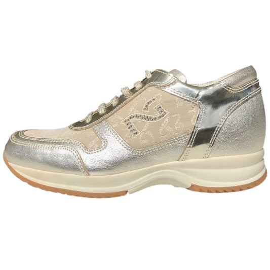 Sneakers Donna NeroGiardini 00256, Vera Pelle, Tessuto Monogram, Platino