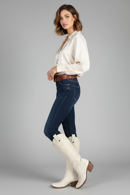 Stivali Texani Donna NeroGiardini 00320 Vera Pelle Bianco Latte, Numero 38 EU