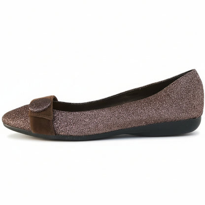 Ballerine Glitterate da Donna e Ragazza, Marrone, Vera Pelle Morbida con Fascia in Velluto, Scarpe Basse Eleganti